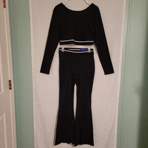 JoyLab Black Two-Piece Crop Top & Flared Pants with White Trim